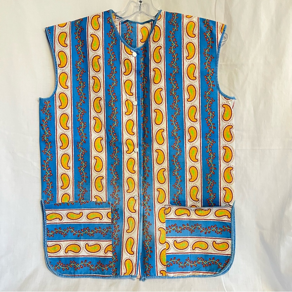 Vintage blue & yellow Paisley Patterned Apron Vest